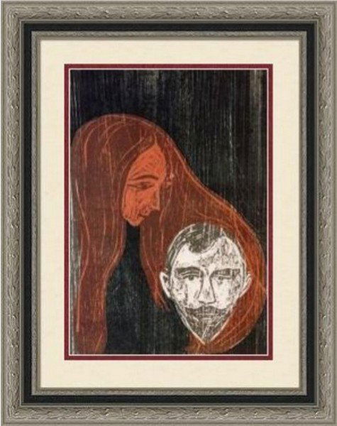 Man's Head in Womans Hair - Edvard Munch: Title: Man's Head in Woman€™s Hair - 1896 Artist: Edvard Munch (Norwegian 1863-1944) Medium: Giclee Print Printed: 1991 (after) Size: 12 x 8 Inches Lot Description: Edvard Munch Tribute Print This