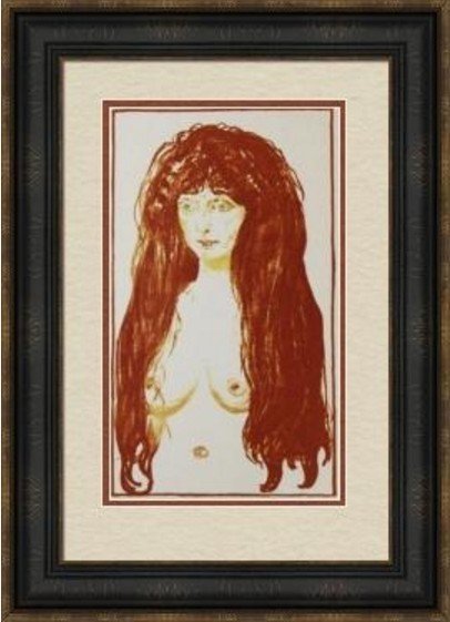 The Sin, 1902' -Edvard Munch (1863-1944): The Sin (Woman with red Hair and Green Eyes) Artist: Edvard Munch (Norwegian 1863-1944) Medium: Lithograph Print (after the artist) Dimensions: 12 x 9 Inches Edvard Munch (December 1863 - January