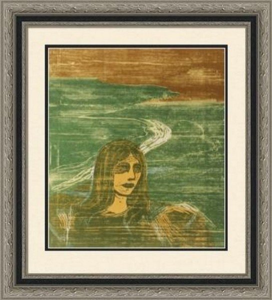 Woman's head Against The Shore -E. Munch: Artist: Edvard Munch (Norwegian 1863-1944), Title: Woman's head Against The Shore, Medium: Lithograph Print, Edition: n/a, Size: 9 x 7 In.