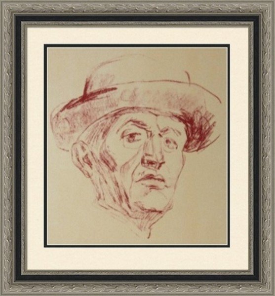 Self Portrait with Hat - Edvard Munch: Artist: Edvard Munch (Norwegian 1863-1944), Title: Self-Portrait with Hat', Medium: Lithograph Print, Edition: n/a, Size: 9 x 7 In.
