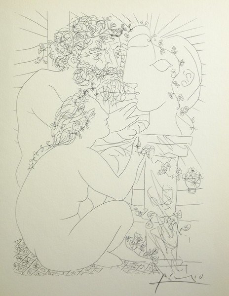 Sculptor, Nude Model & Bust - P. Picasso: Artist: Pablo Picasso, (Spanish 1881 - 1973) Title: Sculptor, Nude Model & Bust - Plate from La Suite Vollard, Medium: Lithograph, Signed, Size: 12 x 9 Inches - Certificate of Authenticity Included -