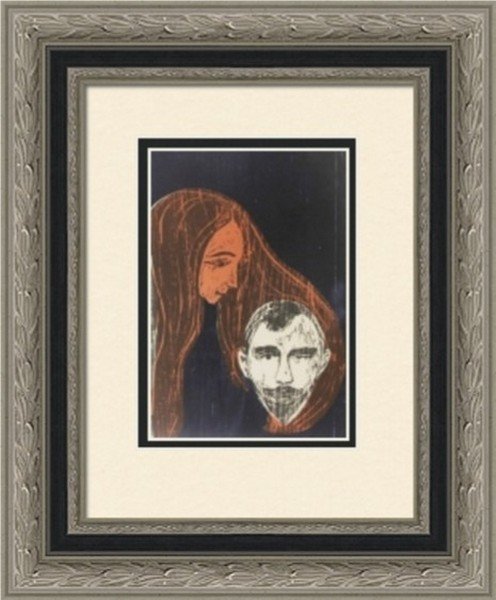 Man's Head in Womans Hair - Edvard Munch: Artist: Edvard Munch (Norwegian 1863-1944), Title: Man's Head in Womans Hair 1896', Medium: Lithograph Print, Style: Expressionsim, Edition: n/a, Size: 9 x 6 1/2 In. The Norwegian artist Edvard Munch