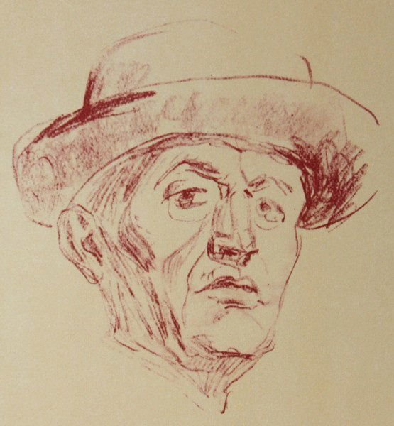 Self Portrait with Hat - Edvard Munch: Artist: Edvard Munch (Norwegian 1863-1944), Title: Self-Portrait with Hat', Medium: Lithograph Print, Edition: n/a, Size: 9 x 7 In.