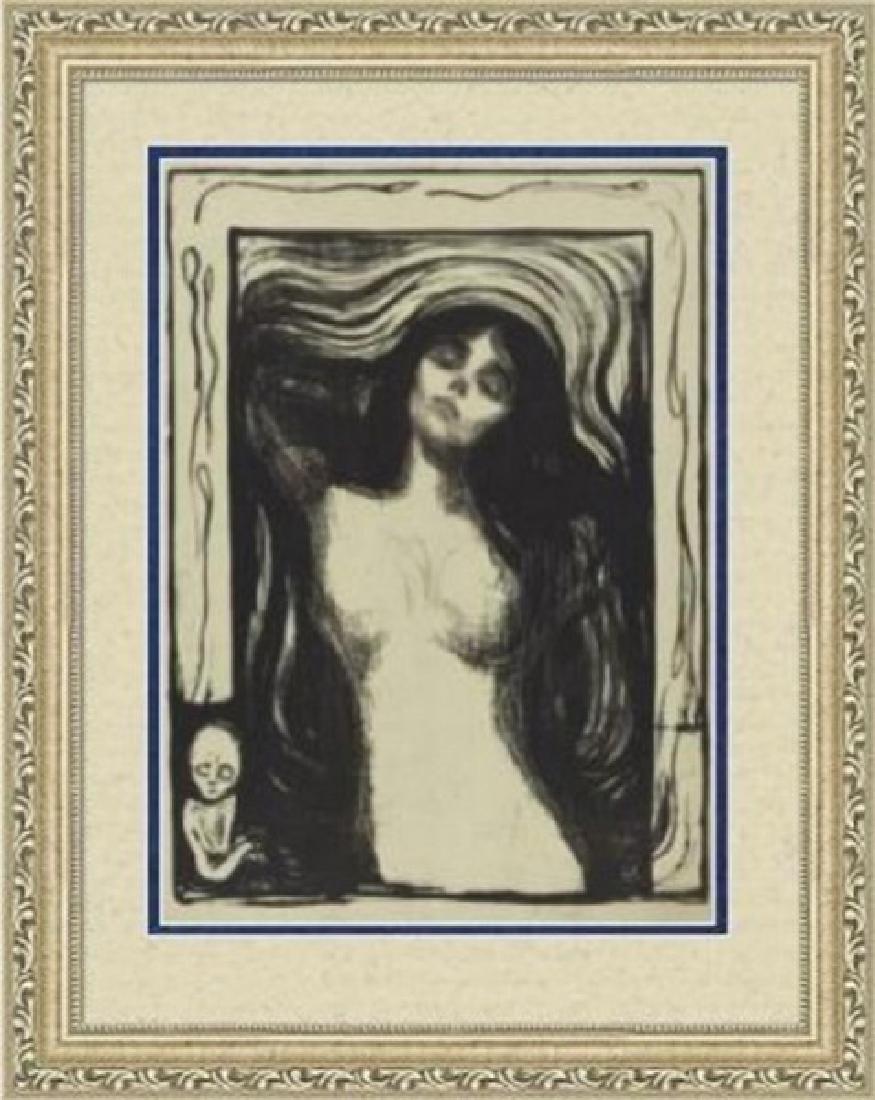 Madonna 1895 - Edvard Munch: Title: Madonna Liebendes Weib - 1895 Artist: Edvard Munch (Norwegian 1863-1944) Medium: Giclee Print Printed: 1991 (after) Size: 16 x 11 Inches Lot Description: Edvard Munch Tribute Print This High Re