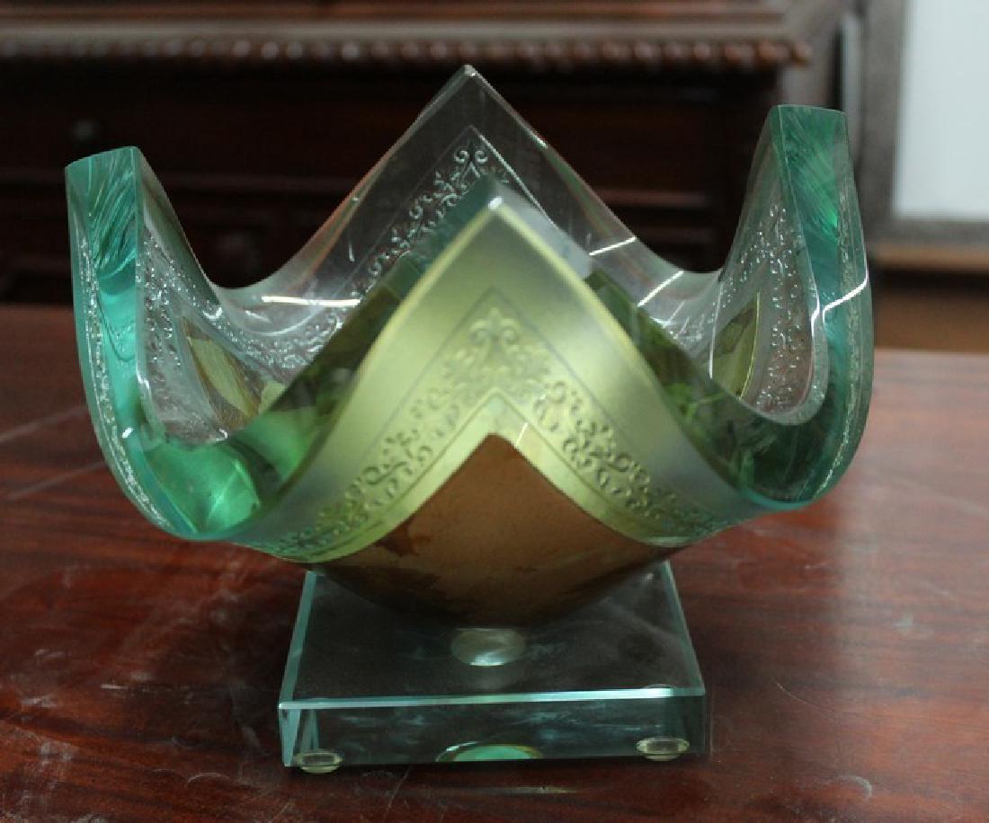 23Kt Gold Leaf & Crystal Vase by Olga P.: 23Kt Gold Leaf and Crystal Vase, Hand Signed by the sculptor Olga Pankova (Better Known as Olga P.) Size Approx. 6 x 7 x 7 Inches