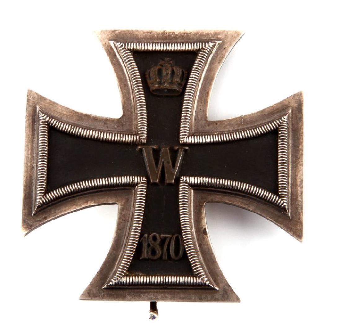 1870 GERMAN 1ST CLASS STERLING IRON CROSS WIDE RIM: Awarded in 1870 German 1st class unmarked Iron Cross with 1870's type wide-rim back clasp, made of Sterling Silver (Tested). Item is free of maker's marks or other markings of any kind on the obverse