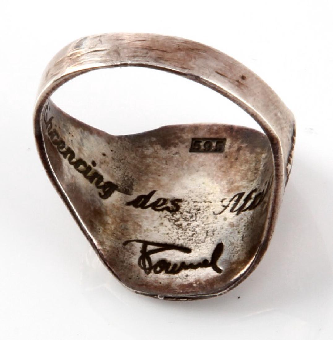 WWII GERMAN AFRIKAKORPS TANK DESTROYER SILVER RING: Inside shank is marked Schren des Afrikakorps with Rommel signature below, the number 595 appears above. The ring is a size 11. It is deemed authentic, it was acquired by a Sarasota Pan Shop in the 19