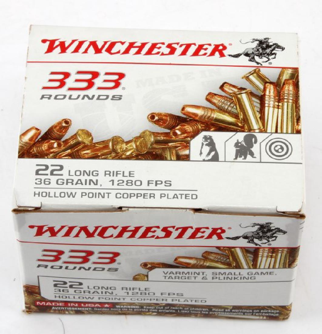 LOT OF 333 WINCHESTER .22 LONG RIFLE HOLLOW POINT: Lot includes a Winchester white box 333 rounds of 36 grain copper plated hollow point 22 long rifle rounds.