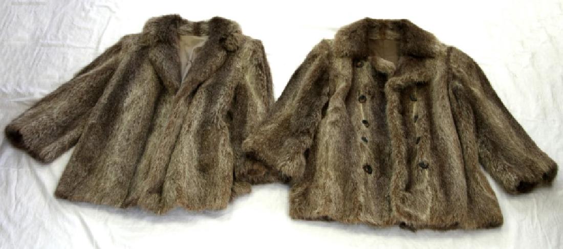 PAIR OF HIS AND HERS VINTAGE NUTRIA FUR COATS: Custom made his and hers nutria fur coats. The lady's coat is fastened with two eyelet hooks, and measures approximately 19" shoulder to shoulder and 30" down the back. The man's coat is double breast