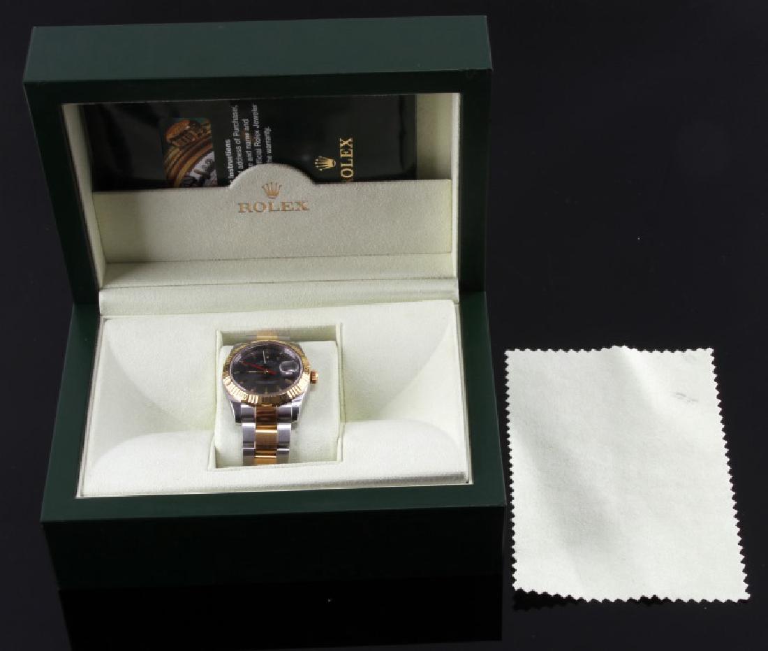 MENS ROLEX OYSTER PERPETUAL DATEJUST TURNOGRAPH: Includes original box, manual, original (now void) 2 year warranty from The Gem Collection, and sale tag. Face appears to be free from scratches. Some feather scratches present to band. Watch is curre