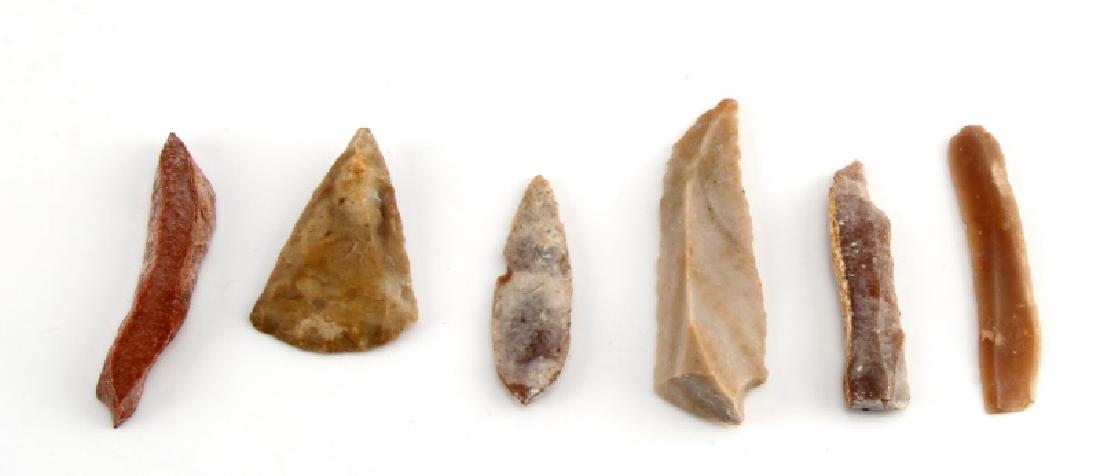 ANCIENT EGYPTIAN PRE DYNASTIC FLINT PIECES: Six in total. The smallest measures 1 3/4" long and the largest about 2 1/2". From the Western Desert near Luxor. From a private collection; unauthenticated, sold as is.