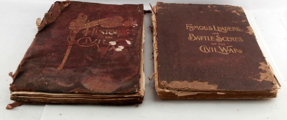 LOT ANTIQUE FRANK LESLIE HISTORY OF THE CIVIL WAR: Lot of 2 antique hardcover civil war books c. 1895. 1) "Frank Leslie's Illustrated History of the Civil War" and "Famous Leaders and Battle Scenes of the Civil War" . Books measure 17"x11 3/4" ea. THE