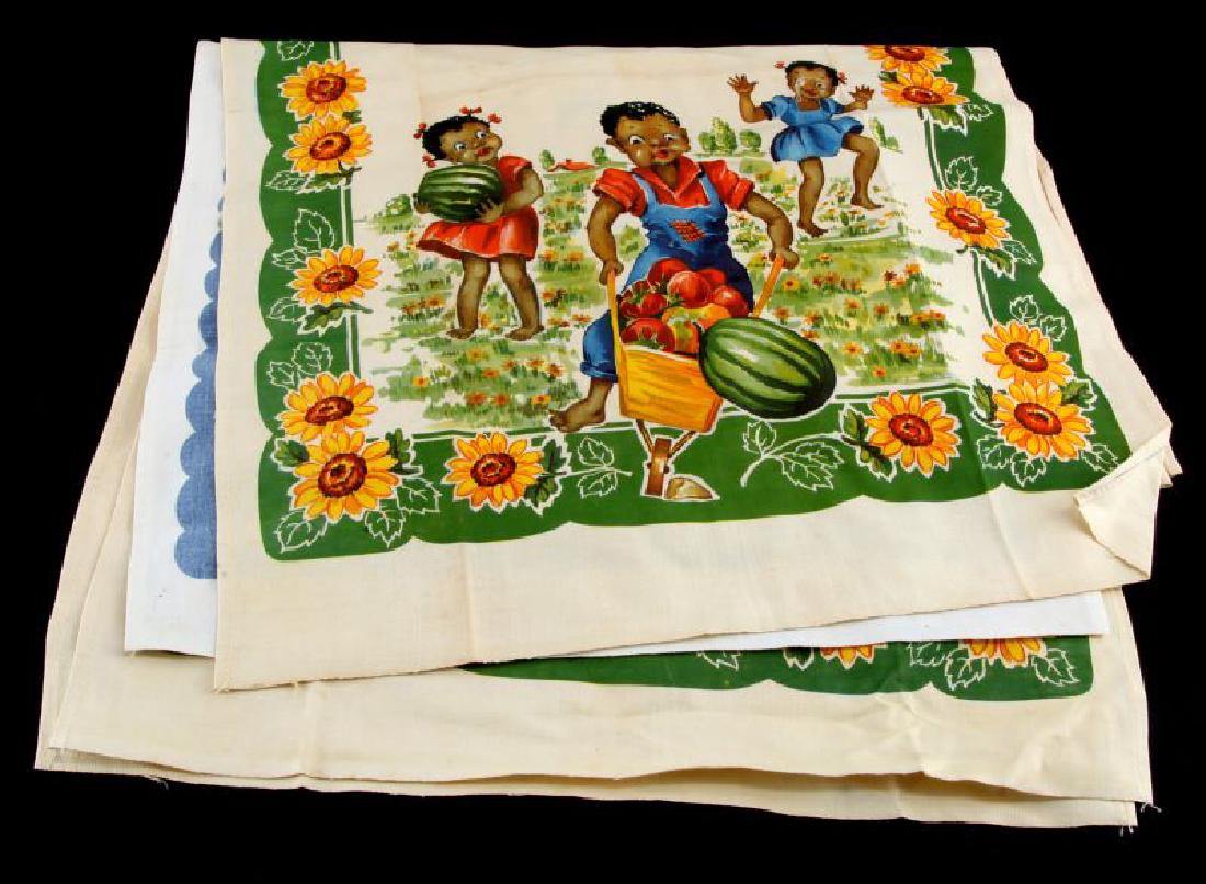 4 BLACK AMERICANA CHILDREN & WATERMELON PLACE MATS: 3 Of the 4 have original G W Prismacolor tags one is lighter but all are unused 27 by 15 inches. These place mats are of the Jessie Ball dU Pont estate and would have been at the Epping Forest Estate.