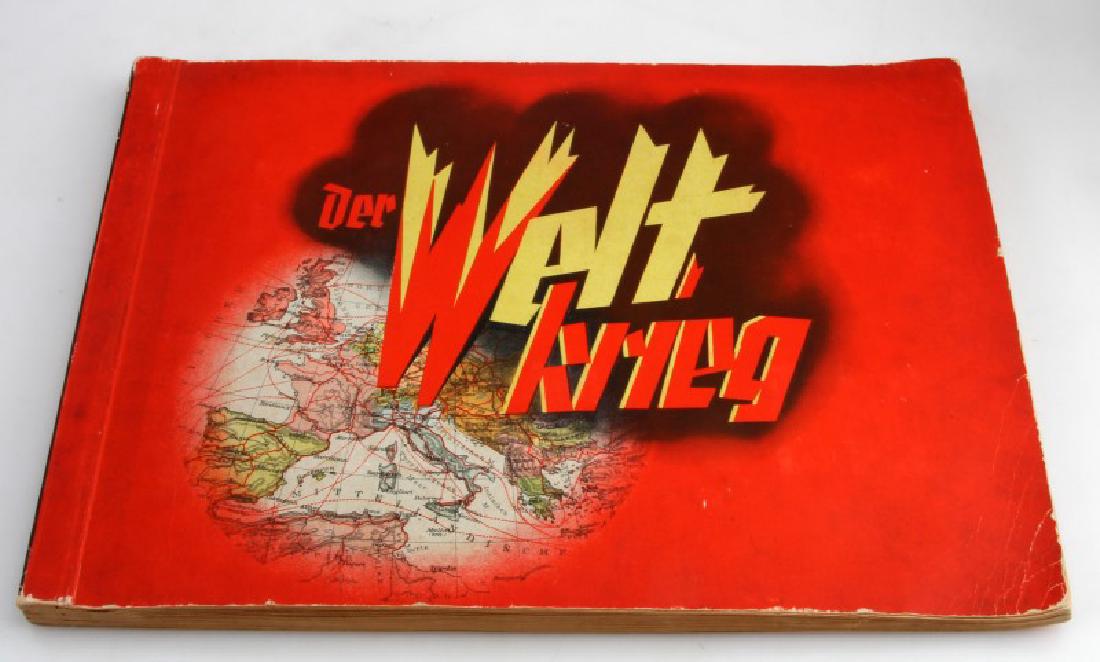 GERMAN NSDAP TOBACCO CARD ALBUM "DER WELT KRIEG": NSDAP Der Wel Krieg tobacco card album detailing German Military exploits in the First World War as well as detailing the various colonial and military operations of Imperial Germany between the years