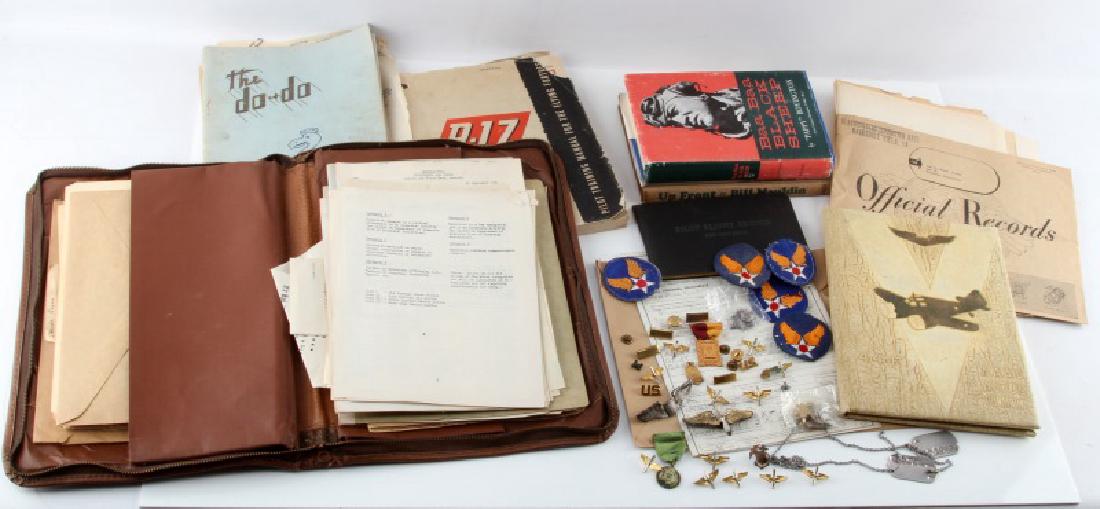 WWII USAAF B17 PILOT ARCHIVE FROM TRAINING ON: LT. Ralph Crosby late war pilot, never saw combat, here is his training log book, records, patches wings and manuals. Also First edition Baa Baa Blacksheep and Upfront, even some high school medals. A
