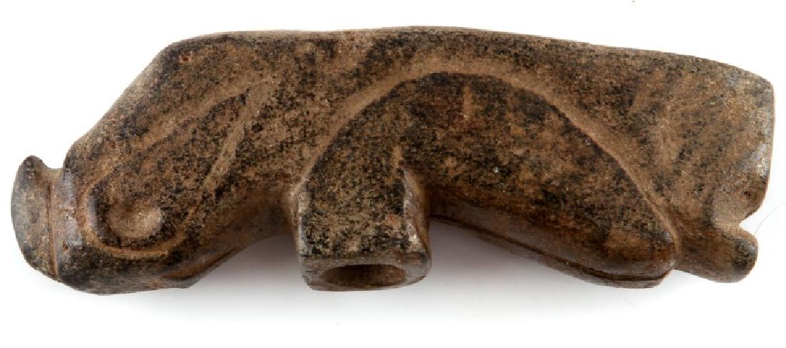 ANTIQUE CHEROKEE STEATITE EFFIGY PARROT PIPE: Measures 3 1/4". Discovered in North Carolina. Very good condition. Unauthenticated. Sold "as is".