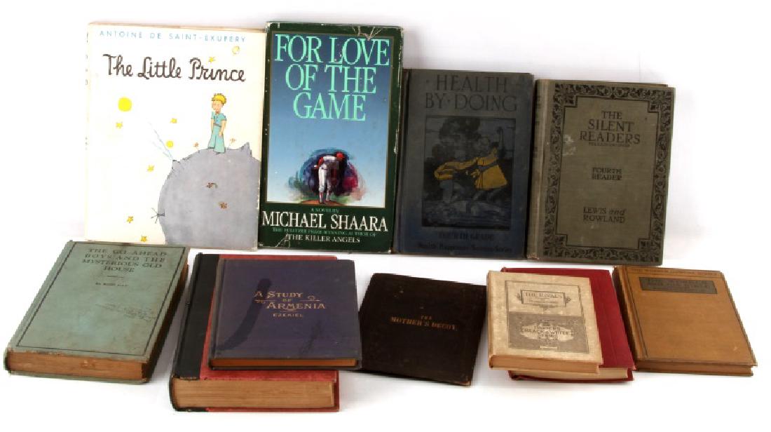 LOT OF 10 VINTAGE TO ANTIQUE HARD COVER BOOKS: Grouping of 10 antique hard cover antique children's books,& classic literature including Hawthorne's A Scarlet Letter. Titles include: The Rivals, A Study of Armenia, For the Love Of the Game, The Wo