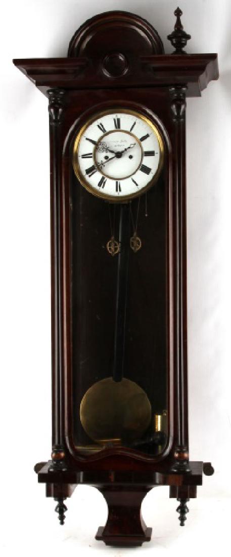ANTIQUE GERMAN HARBURG REGULATOR CLOCK: In the Biedermeier or Transitional style of regulator clock. Signed, "Georg Sulz Harburg" [?]. General assembly required, including the pendulum. Measures approximately 41" long by 10 3/4" across by 4