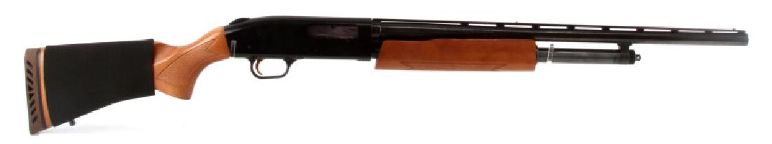 MOSSBERG 500 PUMP ACTION 20 GUAGE SHOTGUN: One Mossberg 500 shotgun. Gun has a wood stock, and a very nice blued finish. Item is pump action, holds five extra shells and has a 22" barrel with a bead sight. Gun feels fairly lightweight, and app
