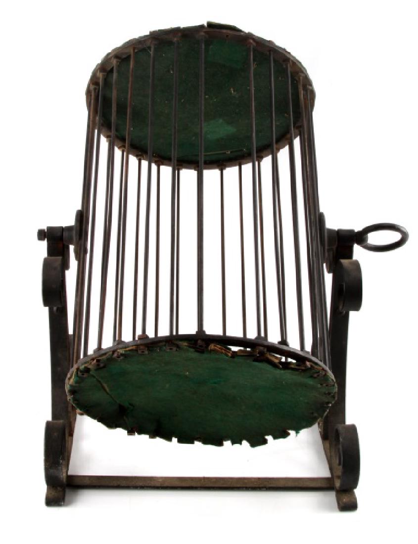 ANTIQUE CHUCK A LUCK GAMBLING CASINO GAME: Measures just over 17" tall, 12 1/2" across, and 10" deep. Felt at bottom and top is coming loose in places, and there is some rusting throughout. Some wear to dice. Otherwise in good condition. Pleas