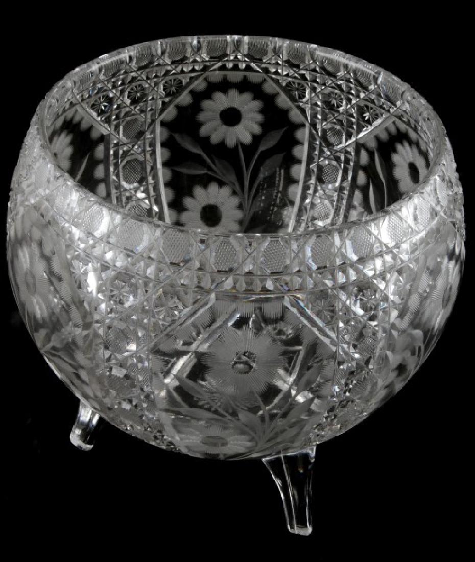 AMERICAN BRILLIANT CUT CRYSTAL HARVARD & DAISY: With Harvard pattern and wheel cut daisies. Measures 6 3/4" in diameter, and just under 7" tall. In very good condition. Please acquire third party shipping estimate prior to bidding.