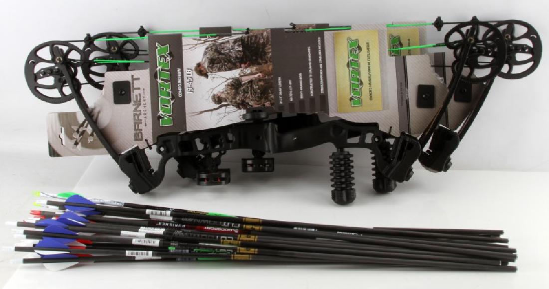 2 BNIB YOUTH RIGHT HANDED CROSSBOWS AND 22 ARROWS: 2 brand new in box youth right handed crossbows and 22 arrows. Both are Barnett Vortex bows. 19-45 lb draw weight. Arrows are also new (do not include tips).