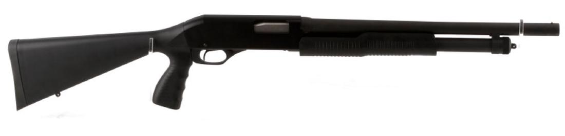NEW SAVAGE ARMS STEVENS MODEL 380 12GA SHOTGUN: Brand new in box Savage Arms Stevens model 380 12 gauge shotgun. Barrel length is 18.5". Pump action. Carbon steel barrel with synthetic stock. 6.85lbs. Caliber: 12GA Serial #: 161321G