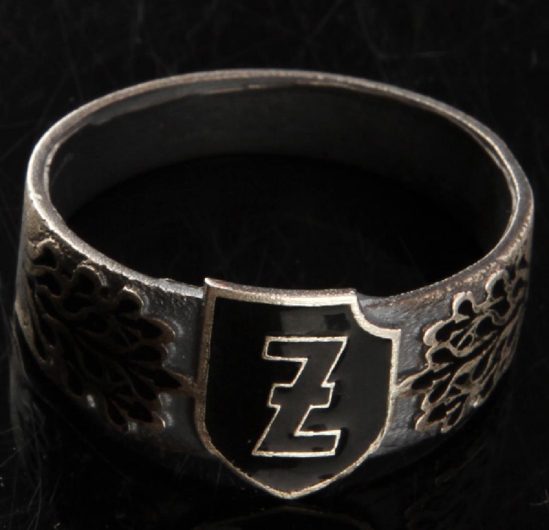 GERMAN WWII SS POLIZEI SILVER RING HIMMLER SIGNED: Size 12 1/2. Light wear present. Overall, in very good condition. Has maker's marks and signature of Himmler engraved inside of the ring band. Unauthenticated. Sold "as is". This lot has a reserve.
