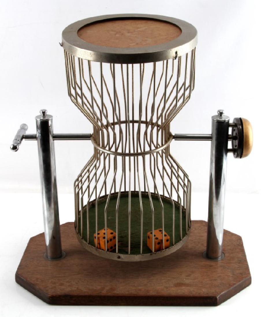 ANTIQUE CHUCK A LUCK GAMBLING CASINO DICE CAGE: 19 1/2" H x 17 1/2" W x 11 1/2" D. In very good condition with some tarnishing. Please acquire third party shipping estimate prior to bidding.