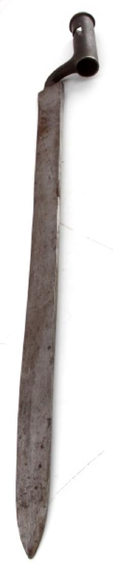 AMERICAN CIVIL WAR ERA CSA HAND FORGED BAYONET: One unattributed antique bayonet. Blade measures 22-1/4" long, and 26-1/2" overall. Item was probably hand forged, and is most likely from a Confederate militia.