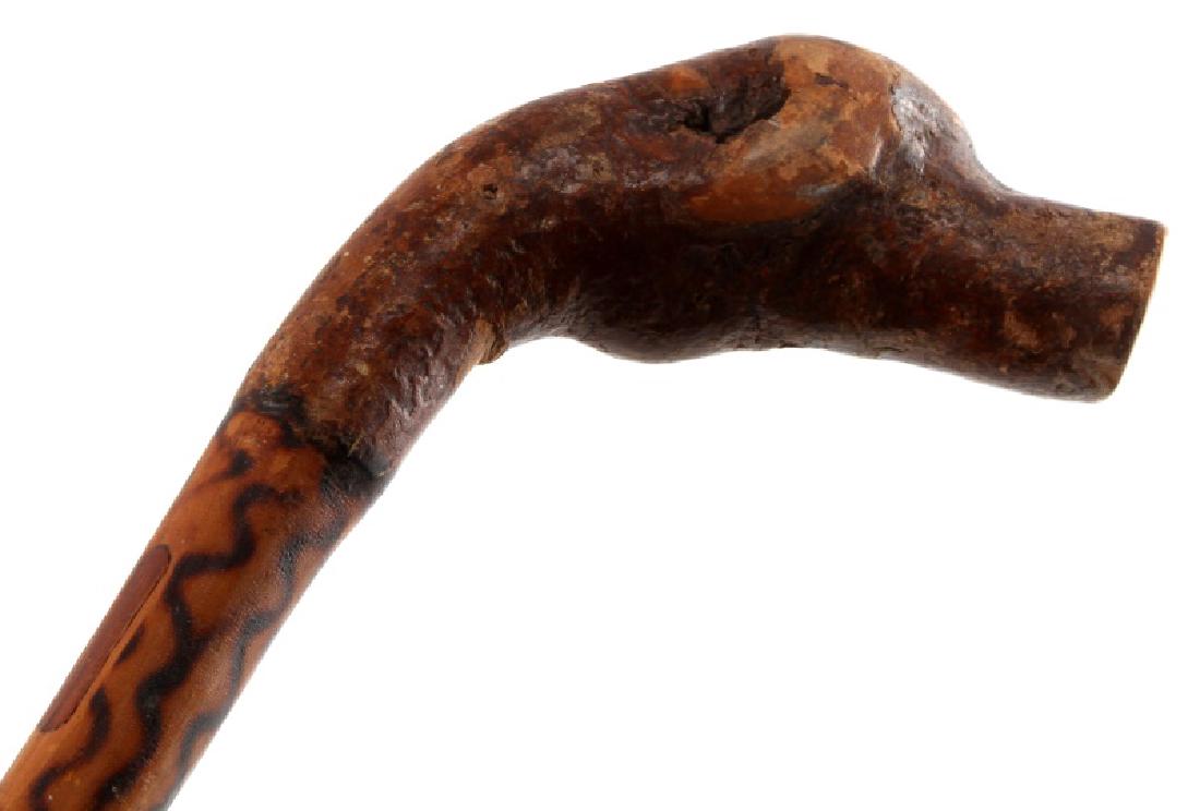 CIVIL WAR WALKING STICK GENERAL MEADES HEADQUARTER: Burnt wood cane with "Maedes Hdqs" burnt inside a box. Original Ferrule tip. Certainly is period but no way to authenticate. From large Memphis estate.