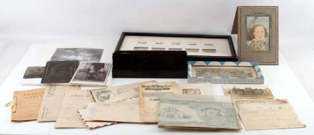 VINTAGE & ANTIQUE COLLECTIBLES LOT EPHEMERA & MORE: Includes a Arthur Rubloff Civil War reproduction shoe horn, boxed, 1907 Oklahoma Territory 7 year old girl's letter to Santa Claus, Western pack mule post card, man and woman tintype photo in boater h