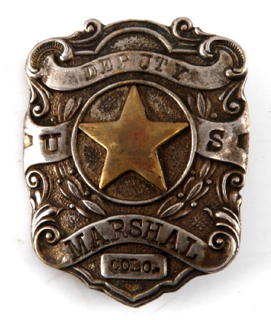 DEPUTY U.S. MARSHALL COLO. OBSOLETE BADGE: Without makers mark, tight old style pin reverse, measures 65 mm. Perhaps early 20th century. Unauthenticated sold as is.