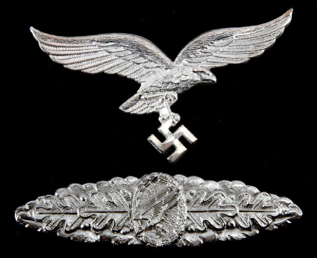 GERMAN LUFTWAFFE PARATROOPER CLASP & CAP EAGLE: German Luftwaffe paratrooper clasp and cap eagle. Both in excellent conditon. Unauthenticated, sold as is.