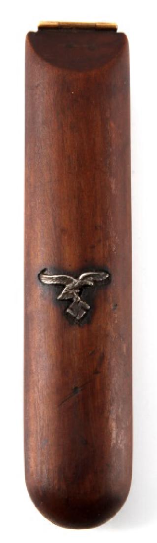 WWII GERMAN REICH LUFTWAFFE POCKET THERMOMETER: Rare Pilots pocket thermometer. Wood case with working thermometer mounted inside. Unauthenticated sold as is. This lot has a reserve.