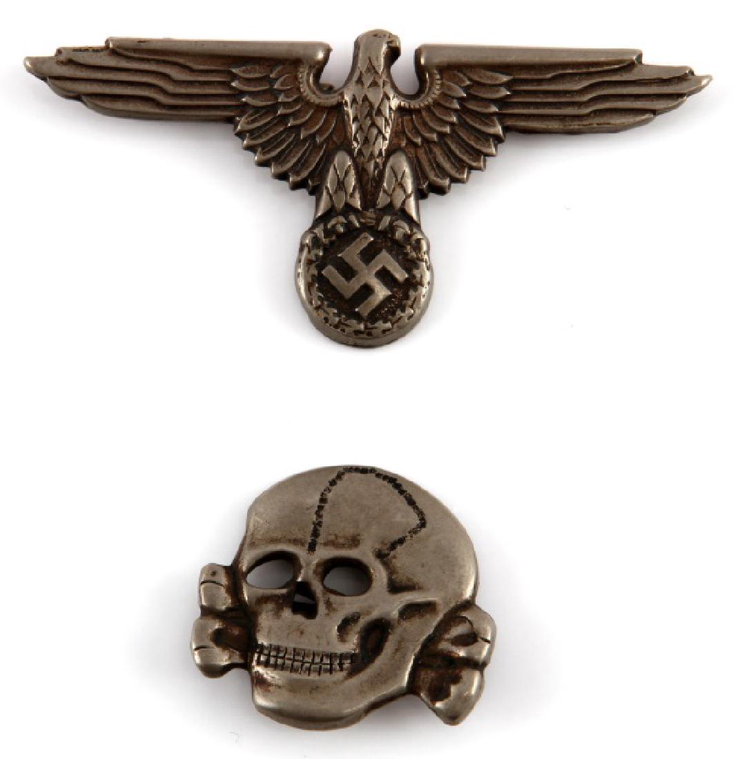 WWII GERMAN 3RD REICH SS CAP SKULL AND TOTENKOPF: Both are marked RZM totenkopf is marked M1/122