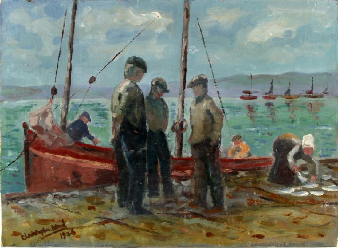 1926 CHRISTOPHER WOOD COASTAL SCENE OIL ON BOARD: British painter (1901-1930) Period: Post Impressionism and Primitivism. Several of Woods works can be seen at TATE Britain as part of Walk through British Art exhibit. this oil on canvas board (13x17.