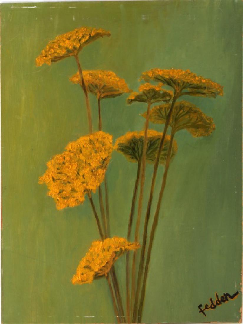 MARY FEDDON FLORAL OIL ON BOARD: Mary Feddon ( 1915-2012) British artist She taught painting at the Royal College of Art from 1956 to 1964, the first woman tutor to teach in the Painting School. Her pupils included David Hockney and