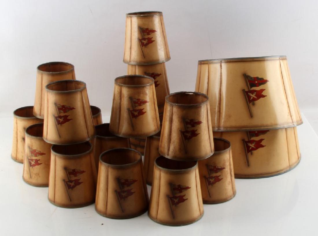 ALFRED I. DUPONT ESTATE YACHT LAMP SHADES: Personal lamp shades from Alfred I. DuPont's yacht. 22 pieces in total. The Nenemoosha was the smallest of ten yachts built by NNS, she was constructed for Alfred I. DuPont, whose wife performed the c