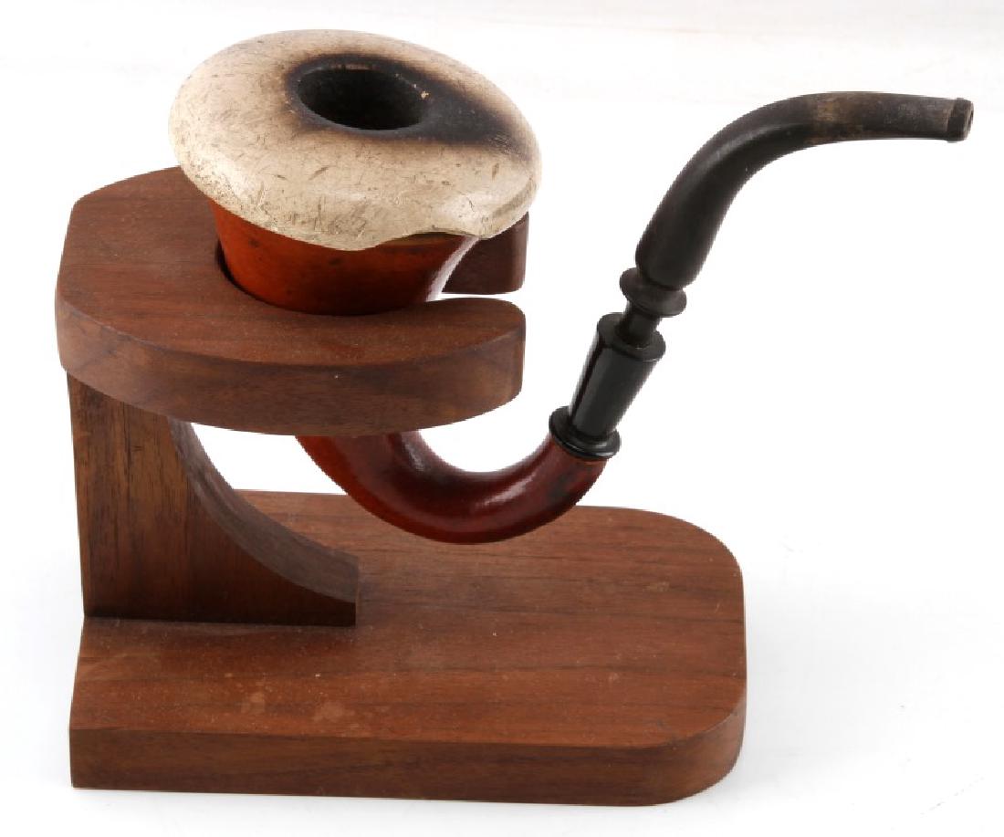 SHERLOCK HOLMES CALABASH MEERSCHAUM PIPE: Used with stand, and has a chip.