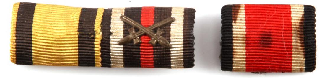 WWII GERMAN THIRD REICH RIBBON BAR IRON CROSS: One loose ribbon bar, for Iron Cross 1939. The other, a set of two, with ribbon for Wurttemburg Military Service Cross, as well as ribbon for War Cross of Honor with swords. Horizontal pinback. In goo