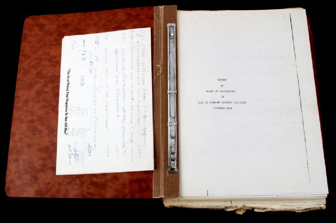WWII HERMANN GOERING GORING SUICIDE REPORT US ARMY: Full report of the Board of Proceedings looking into the case of Hermann Goering's suicide. Contains full writeup of the board's orders as well as photographs of the exhibits presented. 12 1/2" x 9". 