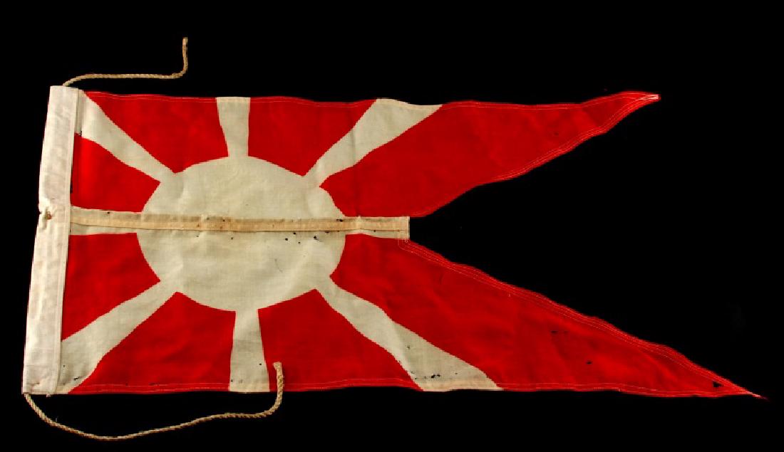WWII IMPERIAL JAPAN RISING SUN PENNANT FLAG: Measures 29" long. With holes and mothing. Overall very good.