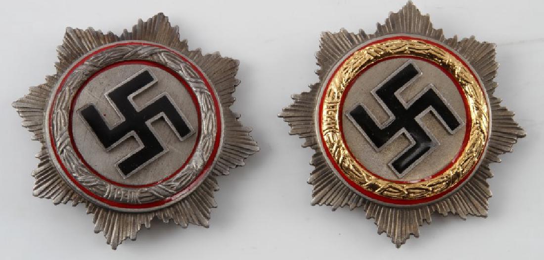 LOT OF 2 WWII 3RD REICH GERMAN CROSSES: 1 of each gold and silver. Straight pin back. Each 1 is marked G Brehmer Mark Eukirc. Unauthenticated sold as is. This lot has a reserve.