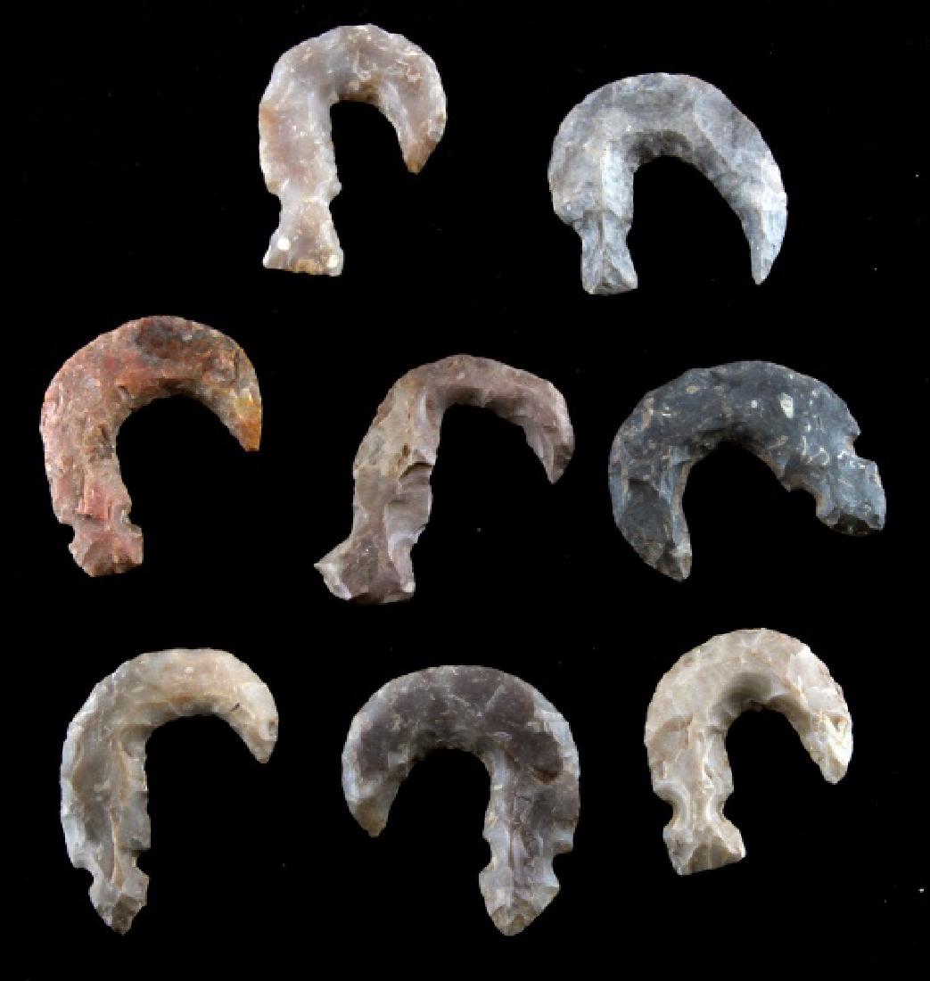 LOT OF 8 NATIVE AMERICAN FLINT STONE FISH HOOKS