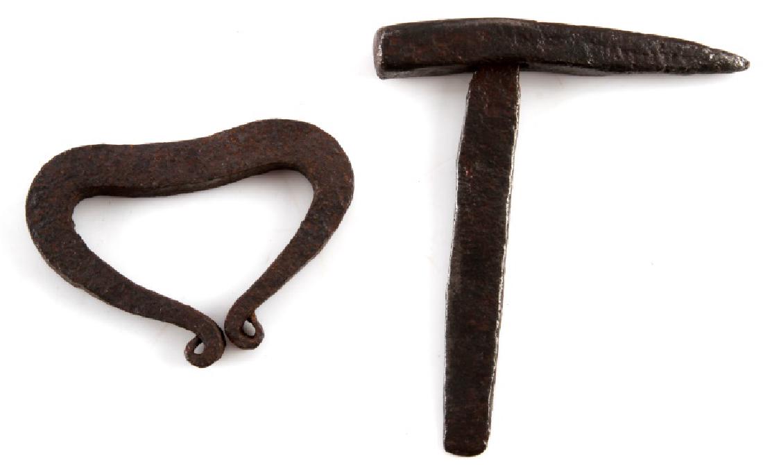 2 SMALL STEEL FIRING TOOL LOT MUSKET & FIRE STEEL: Lot of two (2) small steel "firing" tools includes: one 2 1/2" fire steel and one 3 3/8" flint lock musket tool. Both items have normal age wear but in very good condition.