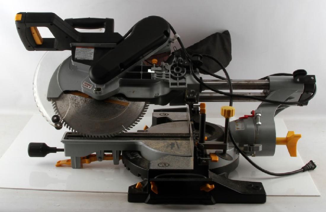 CHICAGO ELECTRIC 12 INCH SLIDING COMPOUND SAW: Some show of use present to saw. Tested and in working condition; overall in very good condition.