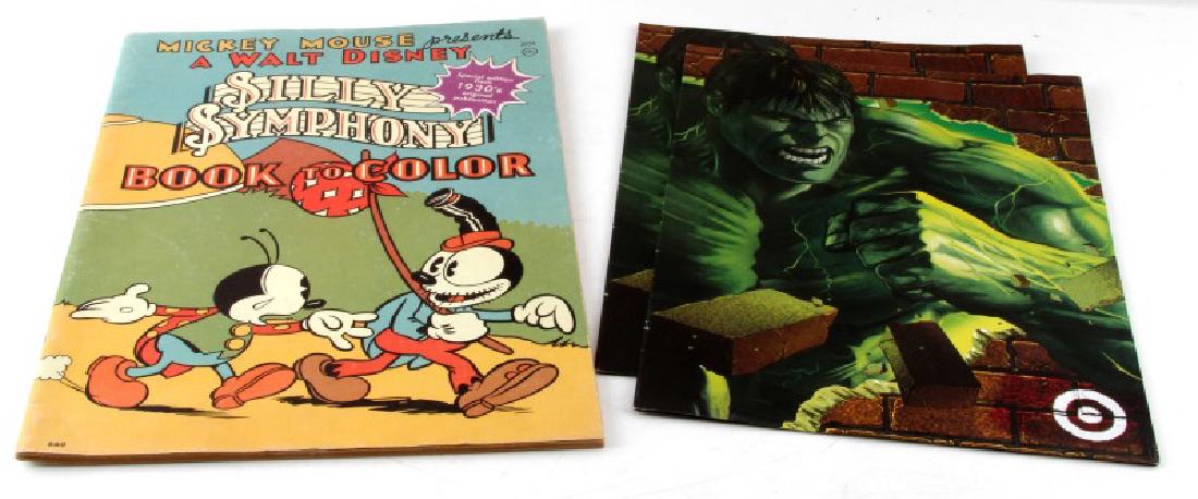 DISNEY MICKEY MOUSE SILLY SYMPHONY BOOK TO COLOR: "Mickey Mouse Presents A Walt Disney Silly Symphony Book to Color". First two pages have been colored, the rest are untouched. Cover and pages all in very good condition. Measures 15" x 10 3/4". Also