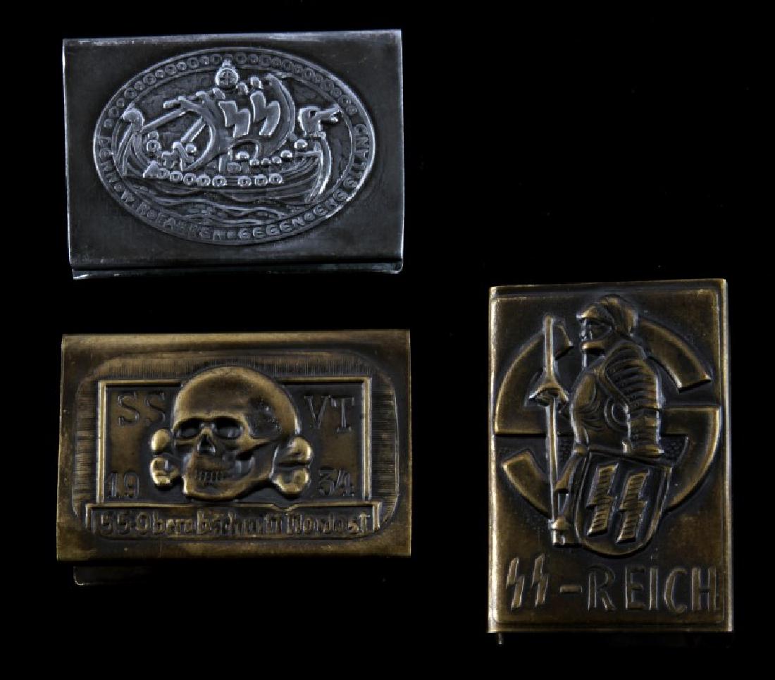 LOT 3 GERMAN 3RD REICH WAFFEN SS MATCHBOOK COVERS: Includes Panzer Division "Viking", Panzer Division "Das Reich", and 1934 Obergruppe "Nordost". Each has "Ger. Gesch" marking on back and measures approx. 1 5/8" x 2 1/4". Unauthenticated. Sold "as is"