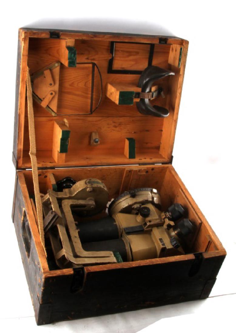 WWII GERMAN NORTH AFRIKA FIELD GLASSES BOXED: 10 By 8 optics, good clear and useable, left lens fits and is tight but not bolt secured not certain if this is intended or not, original box and accoutrements, bonoculars measure 14 by 8. FE145 & BI3